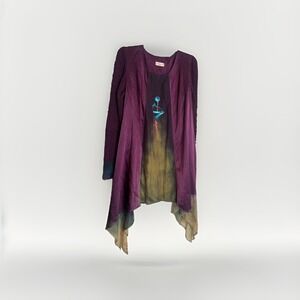 Steel Pony Top Womens O/S Boho Art Tie Dye Long Sleeve Asymmetrical Hem Silk